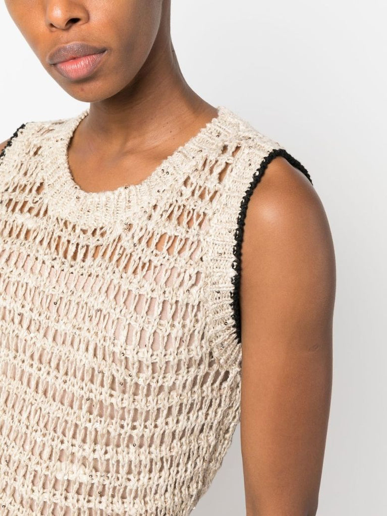 Beige Open-knit Vest Top