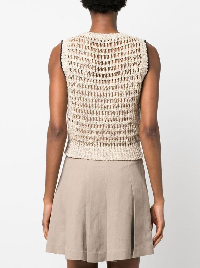 Beige Open-knit Vest Top