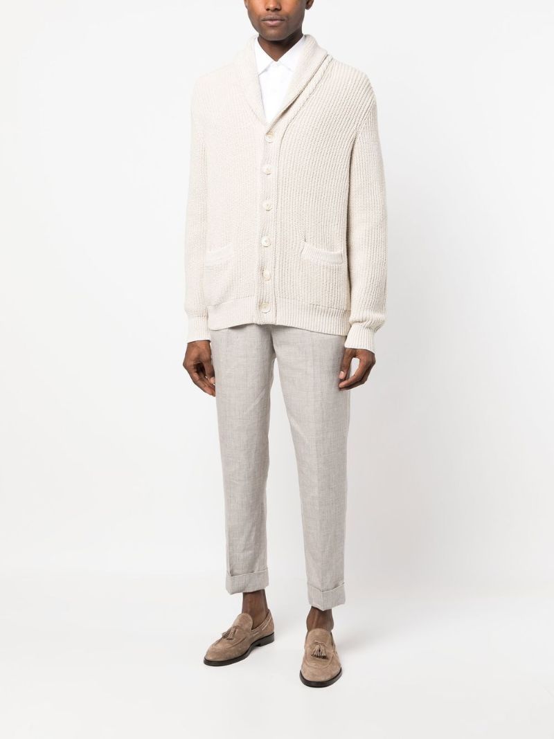 Beige Ribbed Knit Cardigan