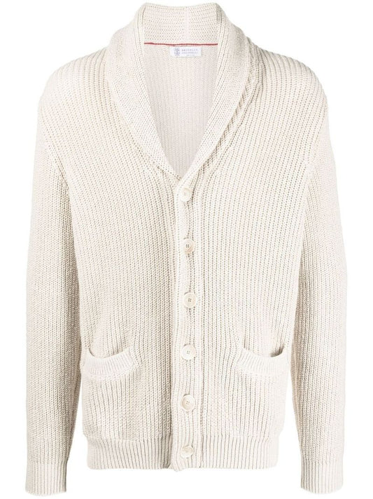 Beige Ribbed Knit Cardigan