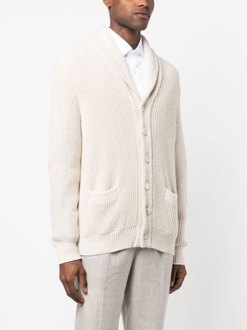 Beige Ribbed Knit Cardigan