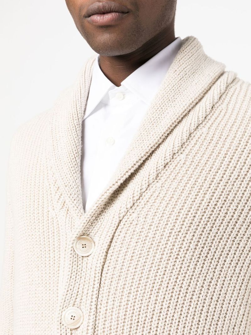 Beige Ribbed Knit Cardigan