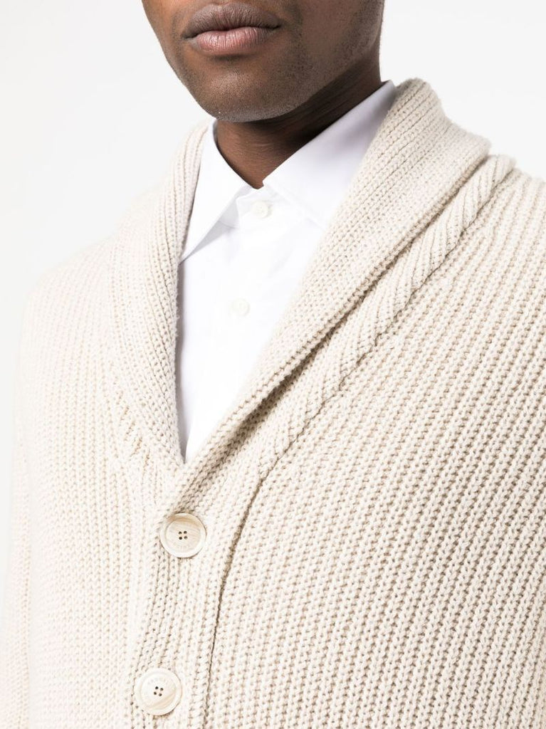 Beige Ribbed Knit Cardigan