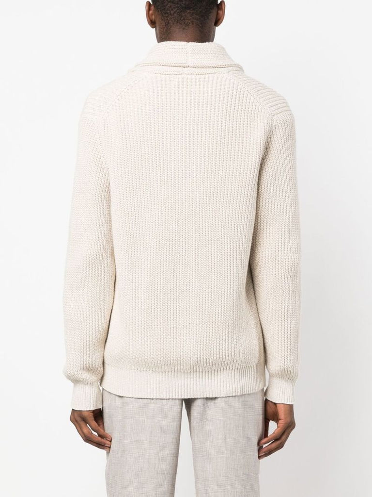 Beige Ribbed Knit Cardigan