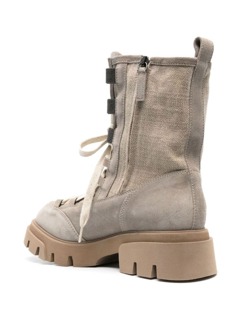 Beige Lugged Sole Lace-up Boots