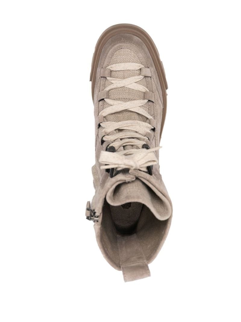 Beige Lugged Sole Lace-up Boots