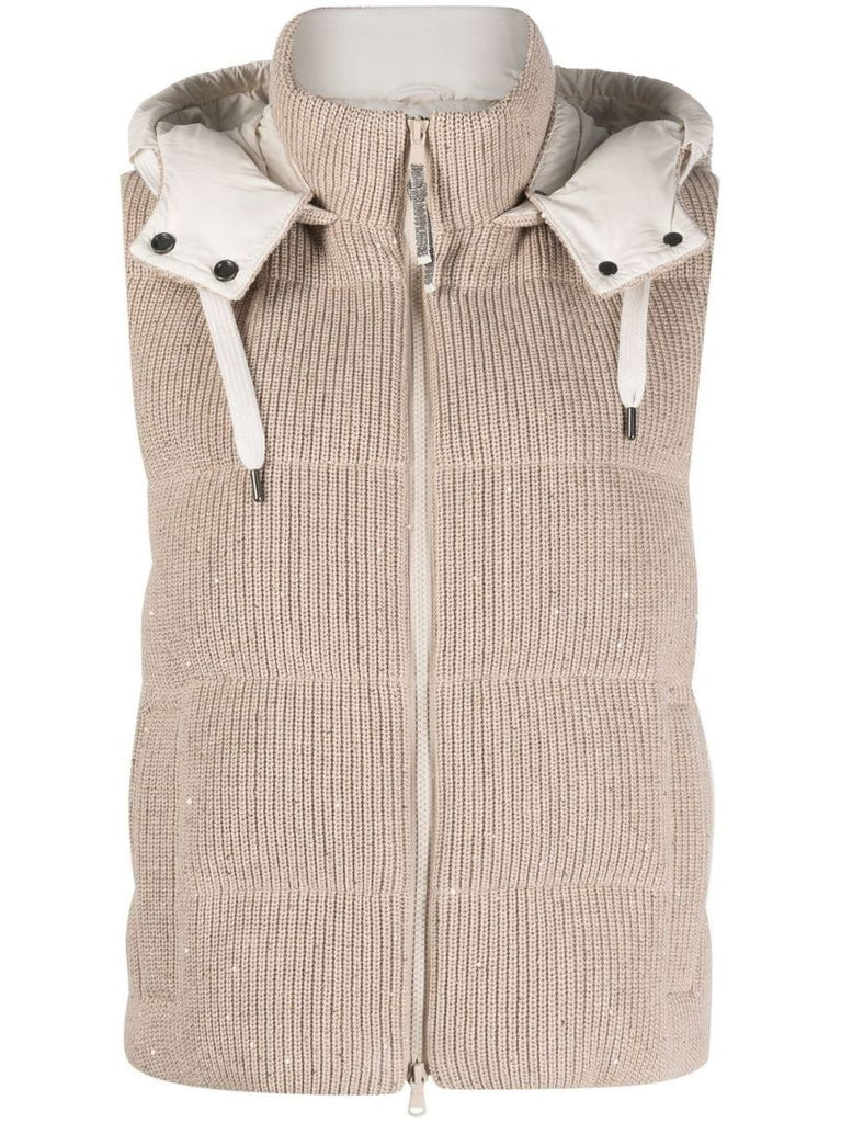 Neutral Dazzling Padded Knit Vest