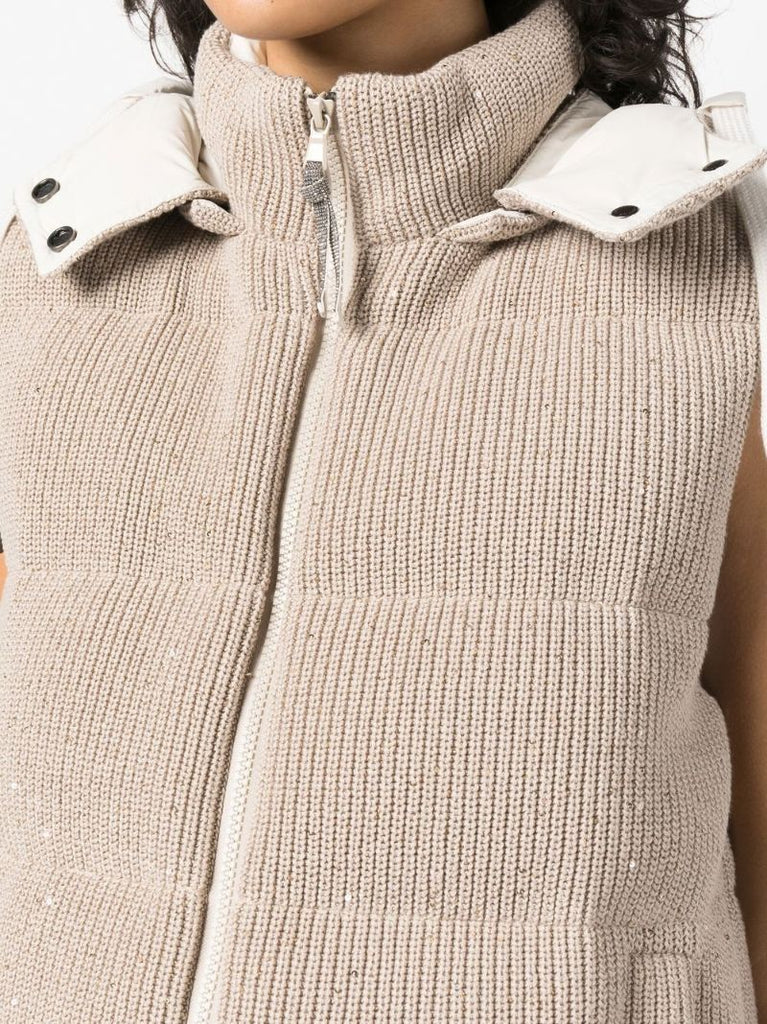 Neutral Dazzling Padded Knit Vest