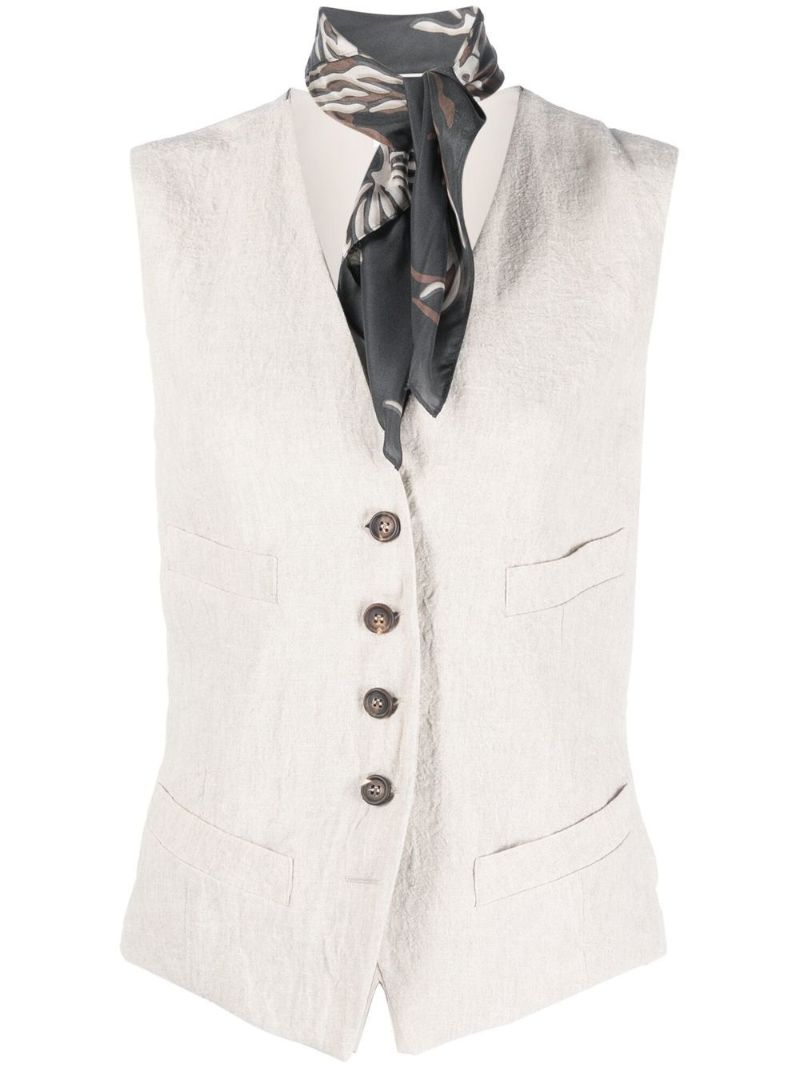 Neutral V-neck Linen Waistcoat