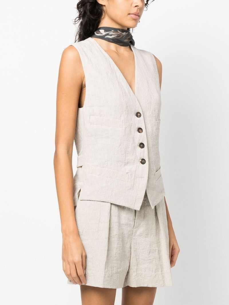 Neutral V-neck Linen Waistcoat