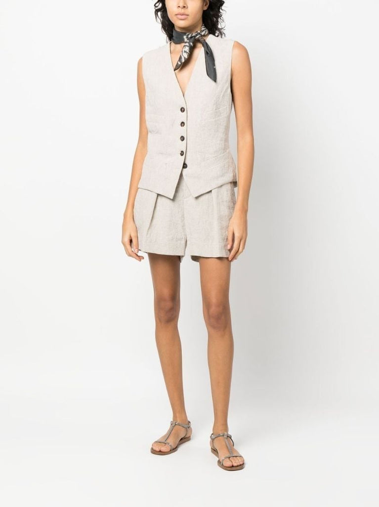 Neutral V-neck Linen Waistcoat