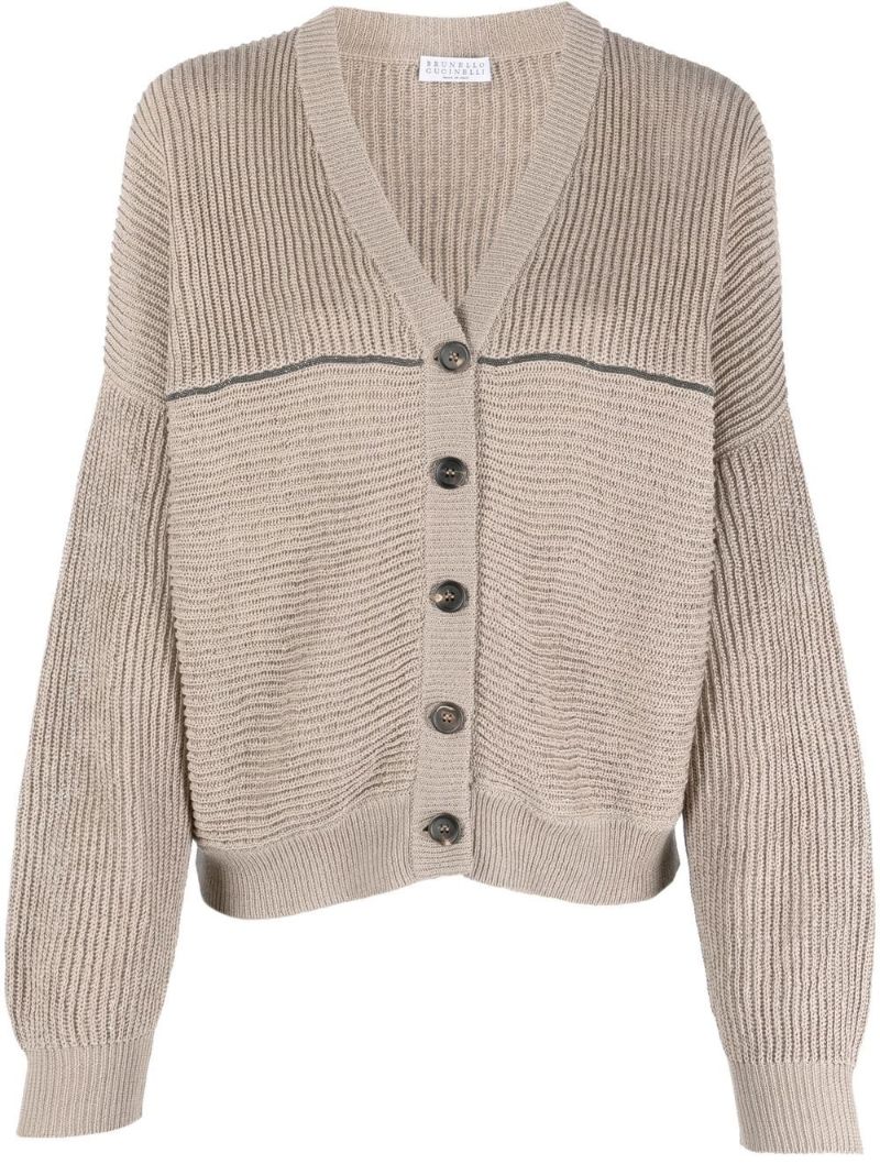 Neutral Monili Embellished Knitted Cardigan