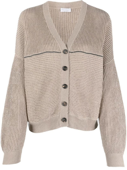 Neutral Monili Embellished Knitted Cardigan