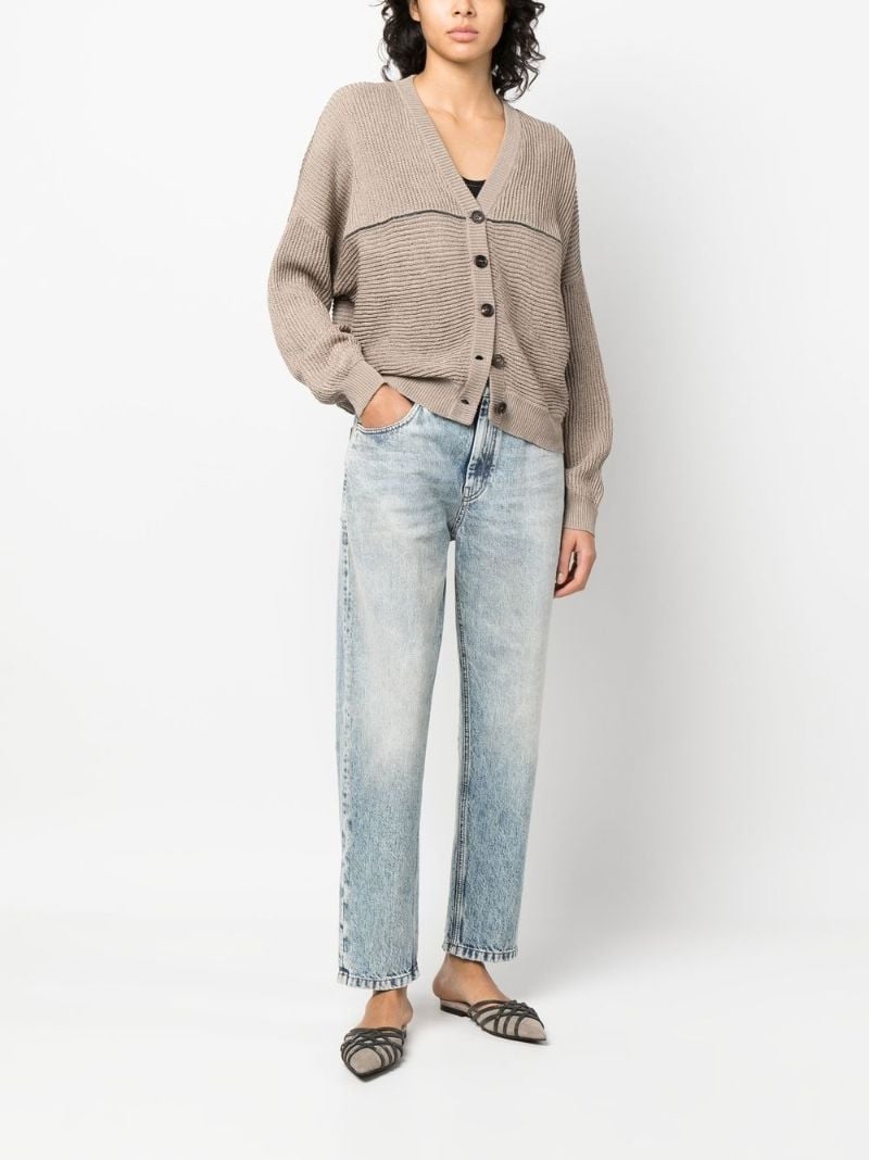 Neutral Monili Embellished Knitted Cardigan