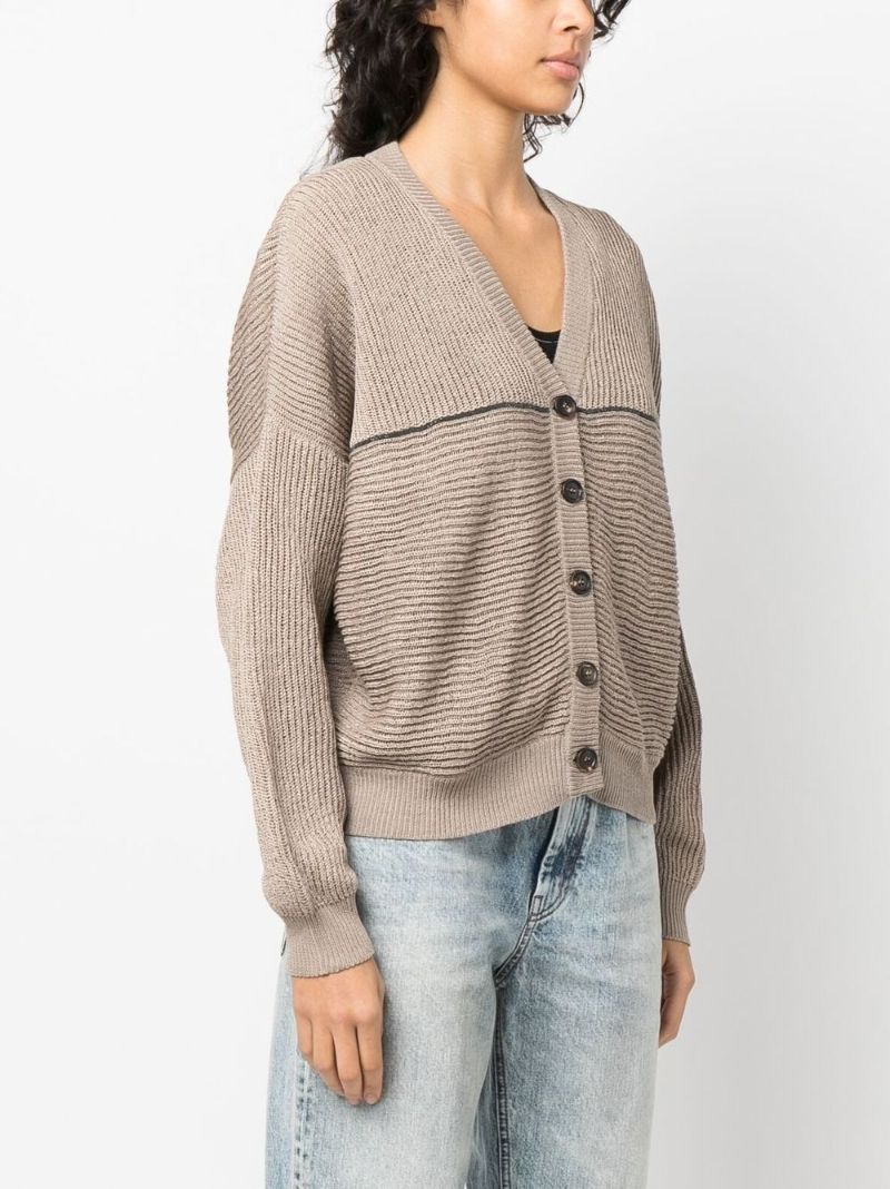 Neutral Monili Embellished Knitted Cardigan