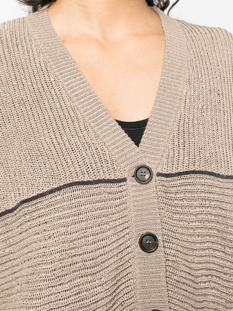 Neutral Monili Embellished Knitted Cardigan