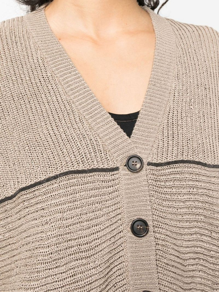 Neutral Monili Embellished Knitted Cardigan