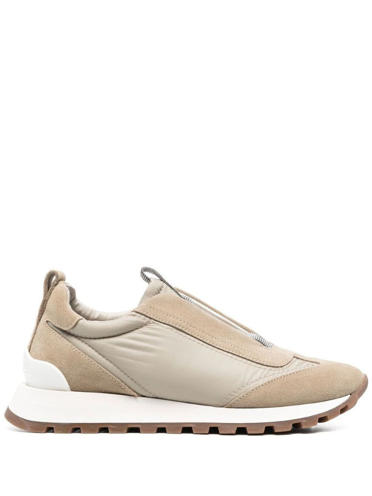 Beige Embellished Low-top Leather Sneakers