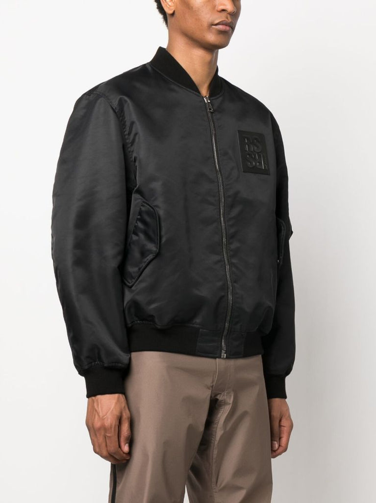 Black Logo Patch Bomber Jacket