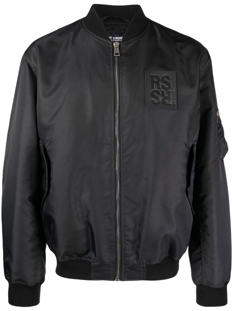 Black Logo Patch Bomber Jacket