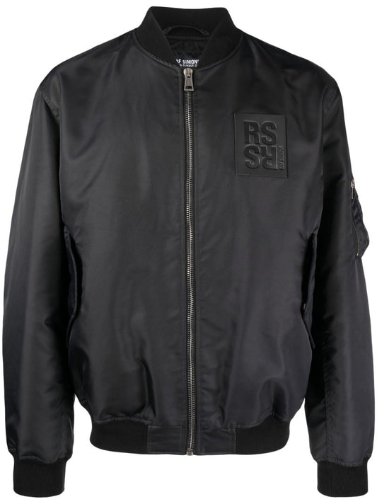 Black Logo Patch Bomber Jacket