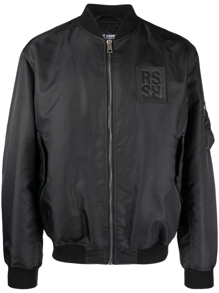 Black Logo Patch Bomber Jacket