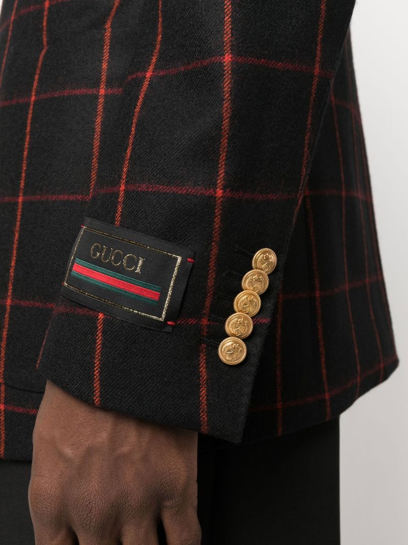 Black Checked Double-breasted Wool Blazer