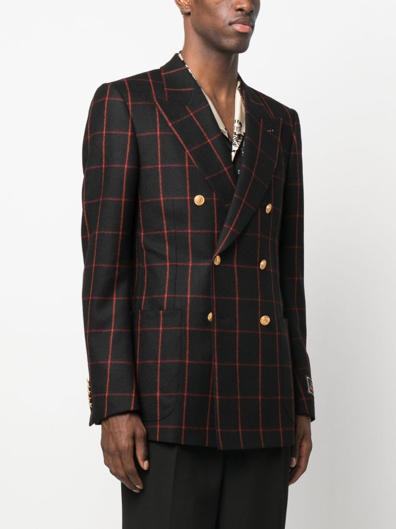 Black Checked Double-breasted Wool Blazer