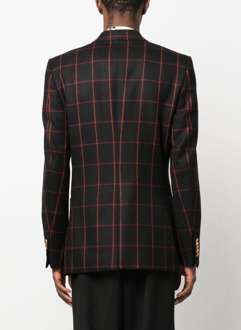 Black Checked Double-breasted Wool Blazer