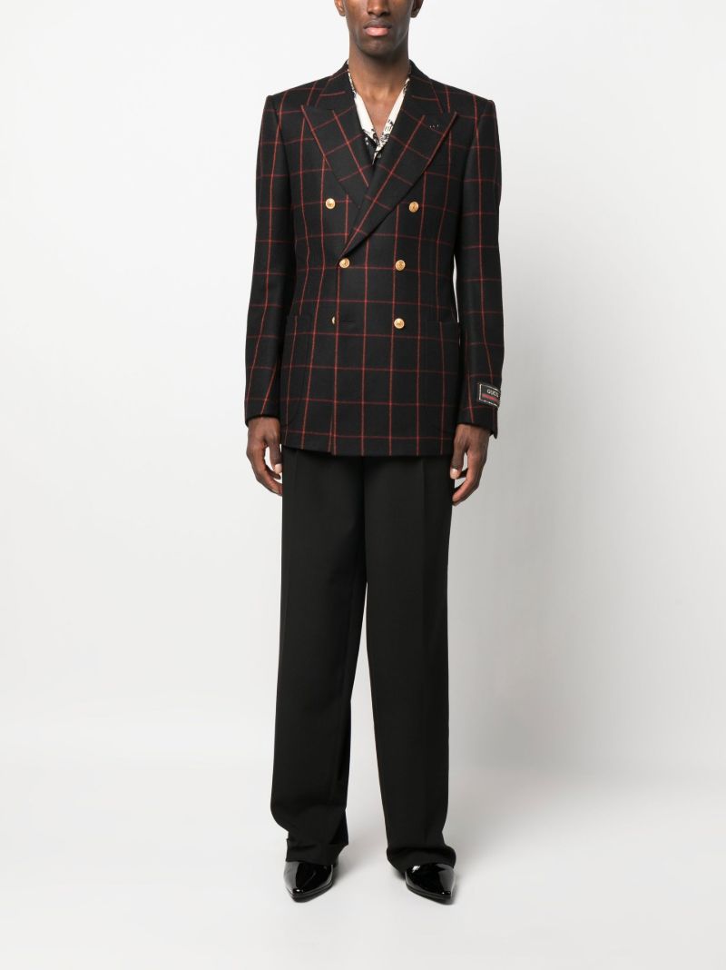 Black Checked Double-breasted Wool Blazer