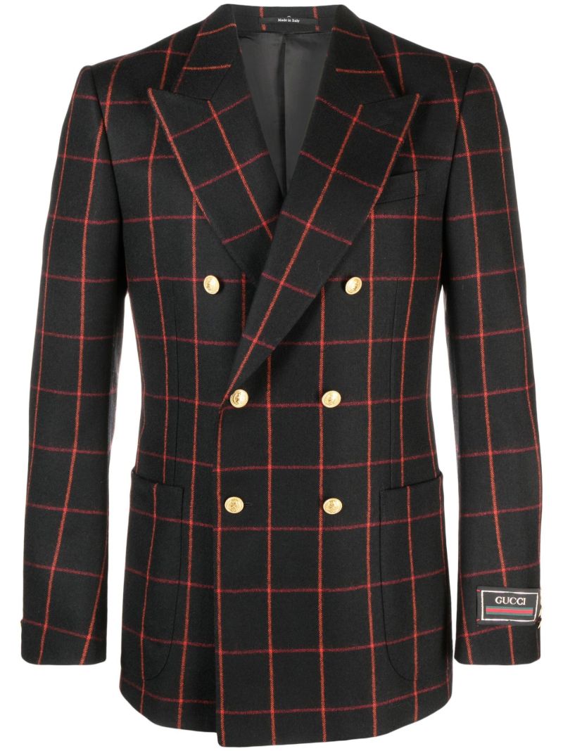 Black Checked Double-breasted Wool Blazer