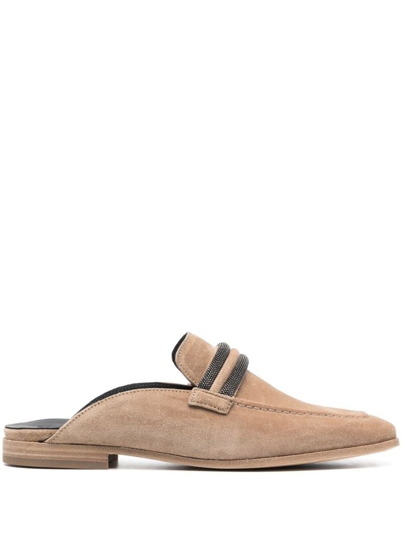 Brown Crystal-embellished Mules