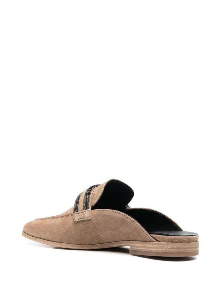 Brown Crystal-embellished Mules