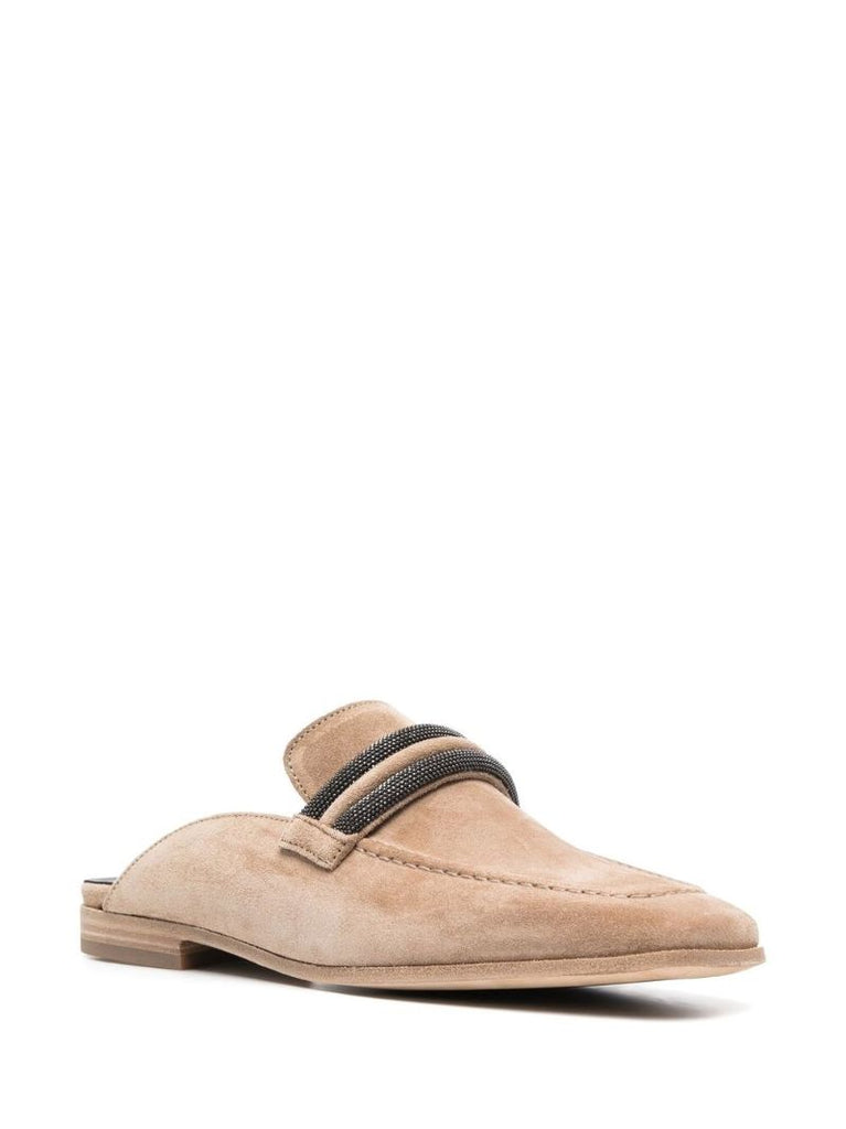 Brown Crystal-embellished Mules