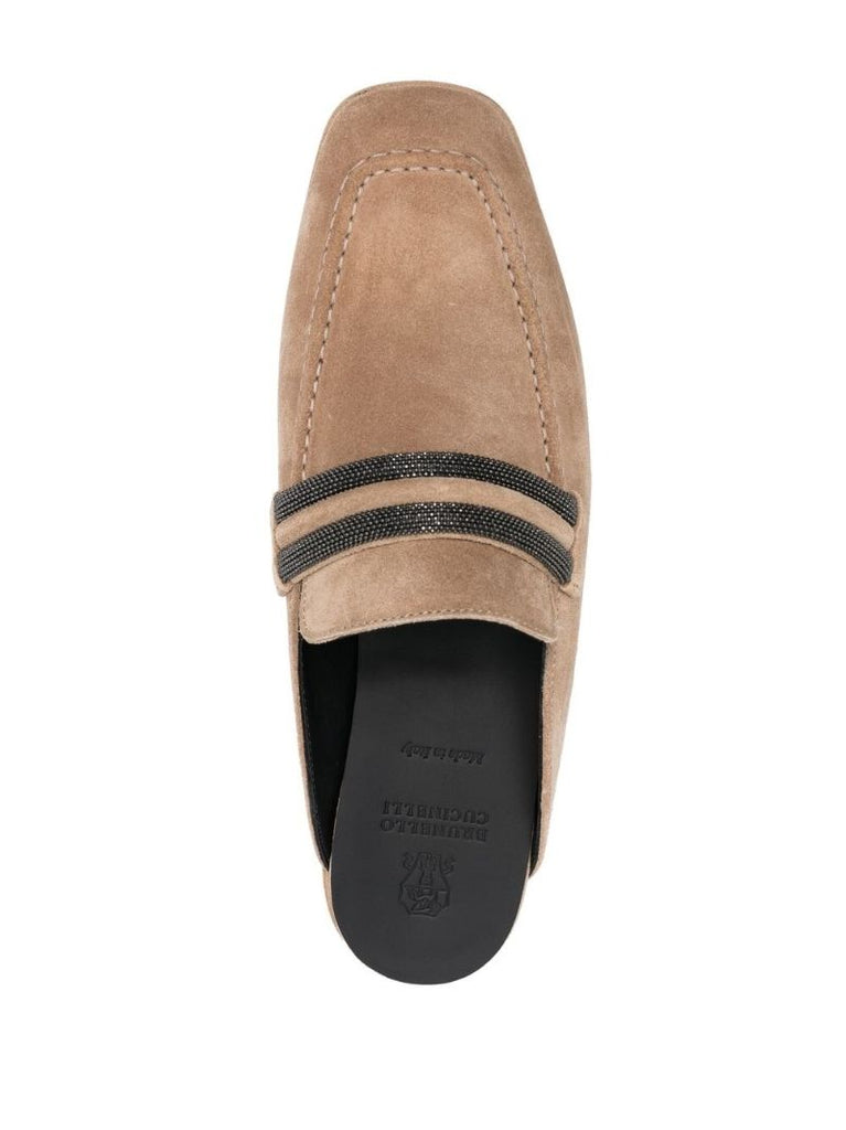 Brown Crystal-embellished Mules