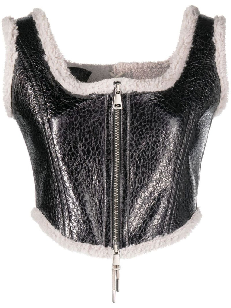 Black Shearling-trim Corset Top
