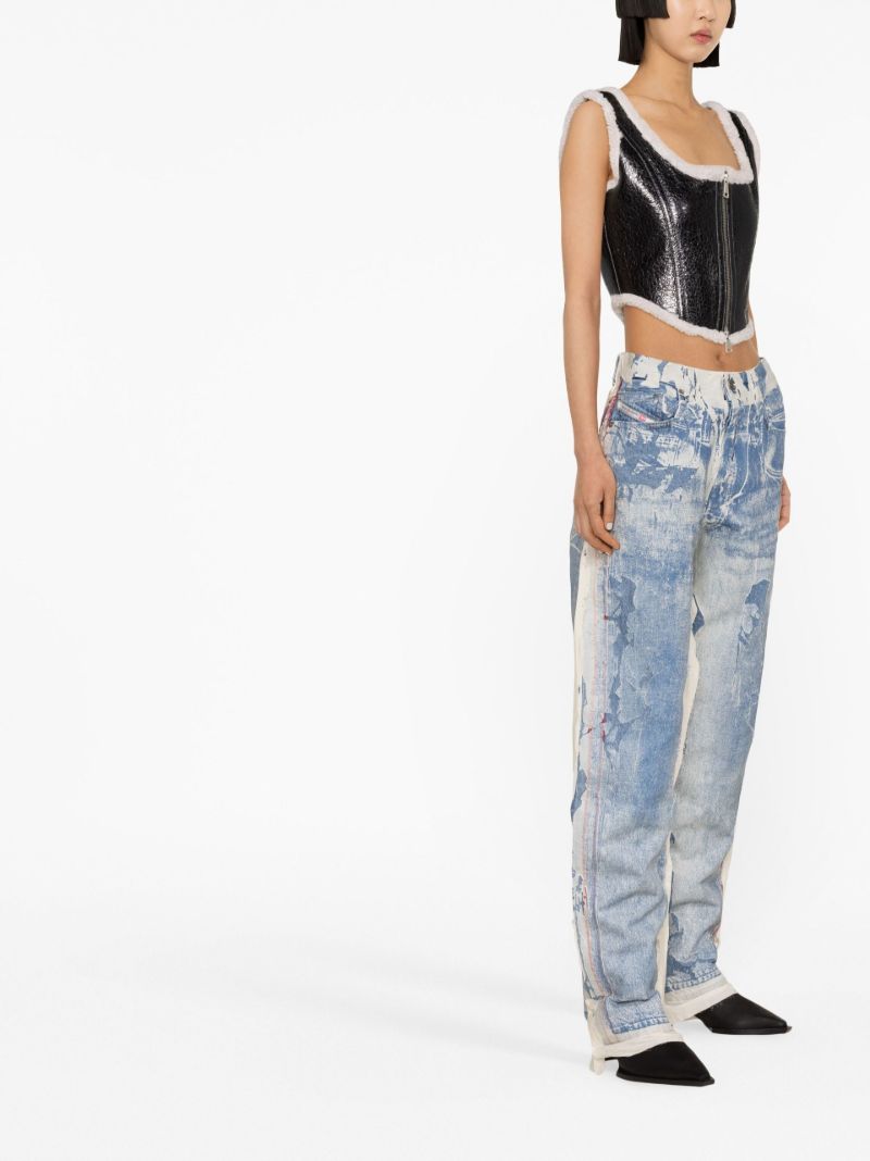 Black Shearling-trim Corset Top