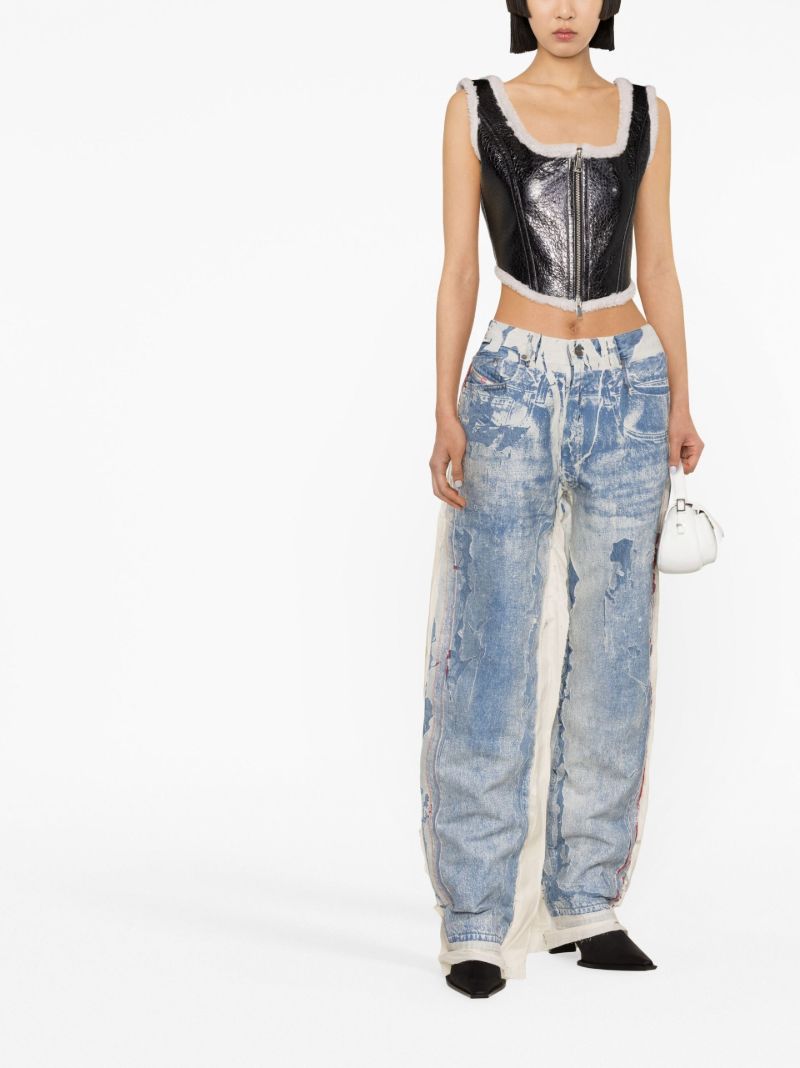 Black Shearling-trim Corset Top