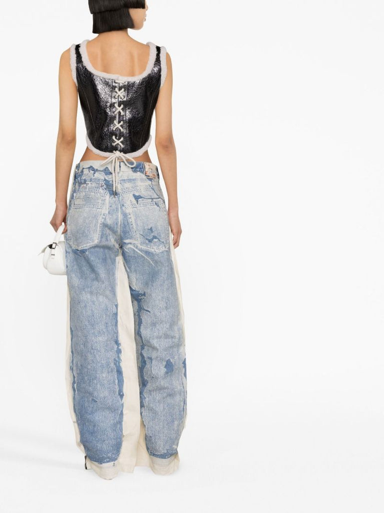 Black Shearling-trim Corset Top