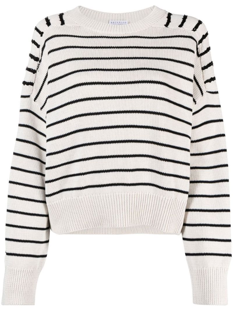 Neutral Cropped Striped Sweater