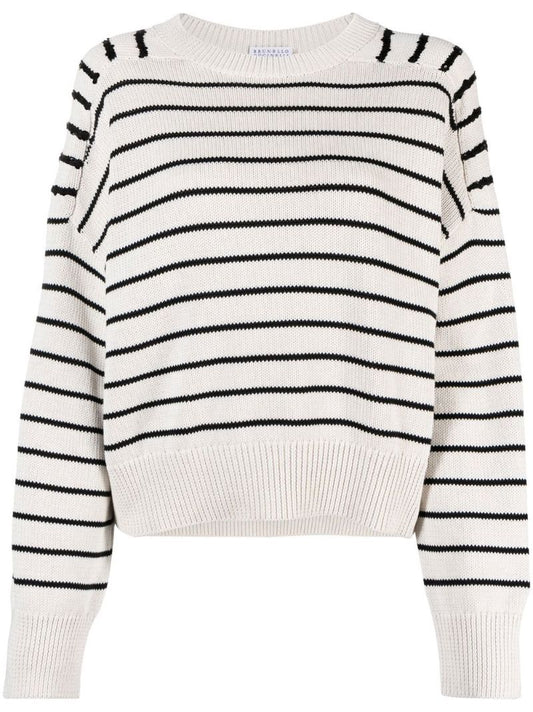 Neutral Cropped Striped Sweater