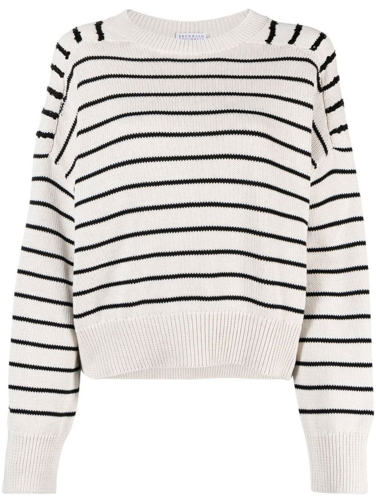 Neutral Cropped Striped Sweater
