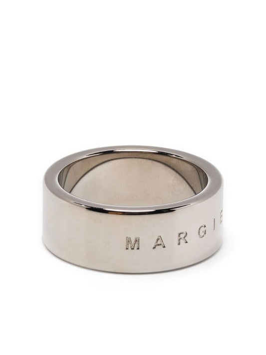 Silver-tone Engraved Logo Ring