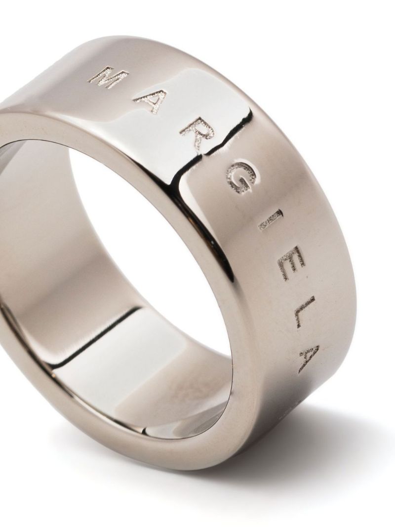 Silver-tone Engraved Logo Ring