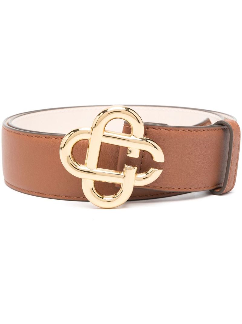 Brown Logo Buckle Leather Belt