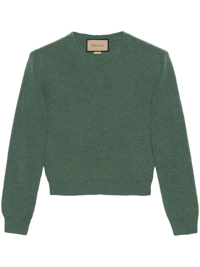 Green V-neck Wool Sweater