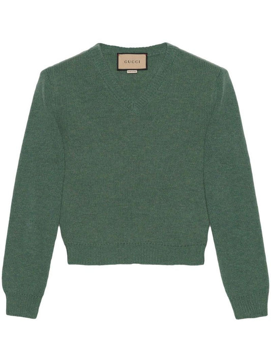 Green V-neck Wool Sweater