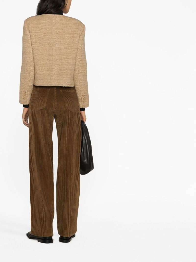 Beige Embossed Button Tweed Jacket