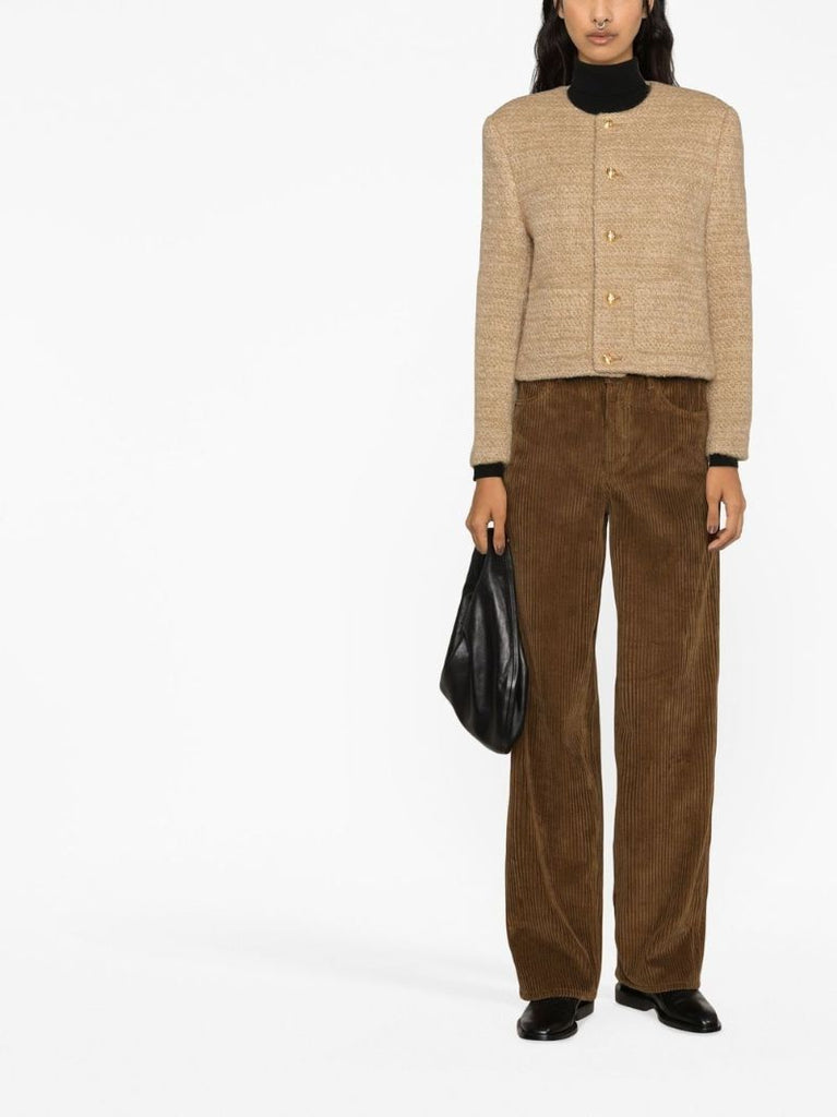 Beige Embossed Button Tweed Jacket