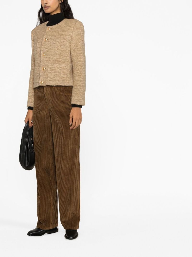 Beige Embossed Button Tweed Jacket